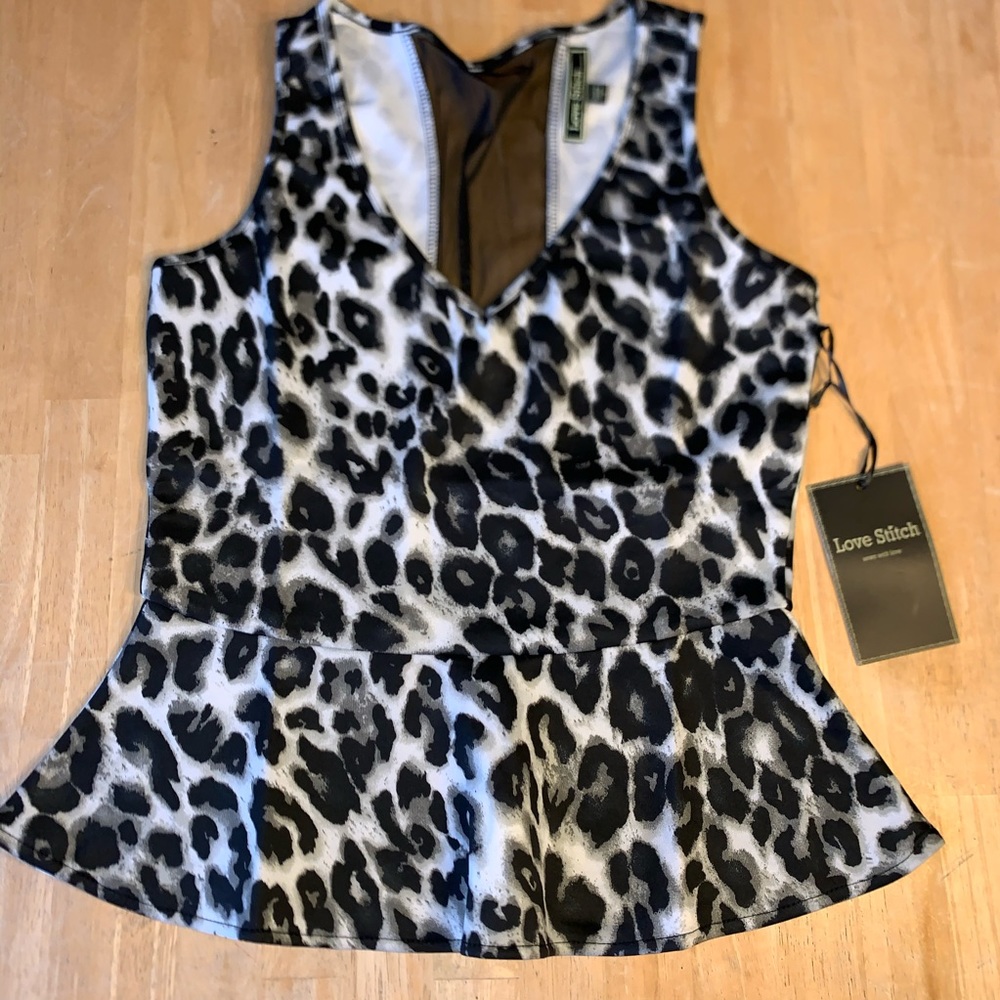 Love Stitch Black and White Leopard Peplum Top